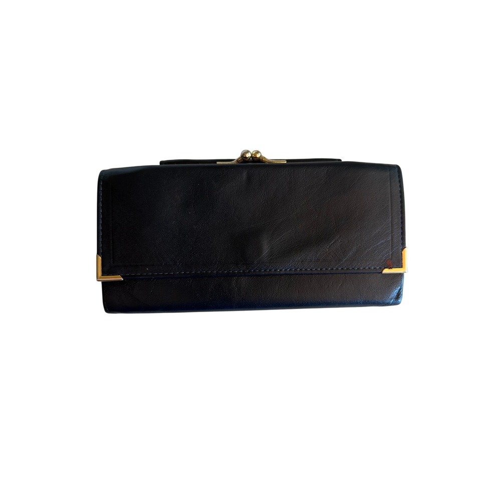 Princess Gardner Wallet Navy Blue Full Grain Cowhide Vintage Kiss-lock Gold Trim